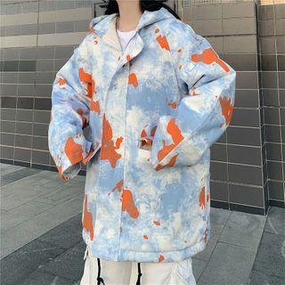 Tie-dyed Hooded Zip-up Cargo Jacket Light Blue & Tangerine - One Size