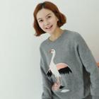 Bird Print Wool Blend Sweater Gray - One Size