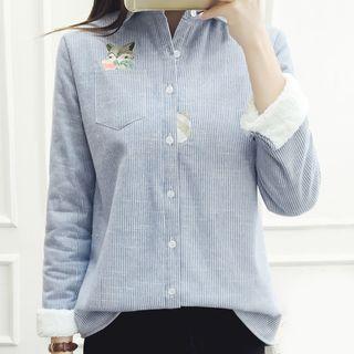 Animal Embroidery Striped Shirt