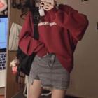 Lettering Sweat Sweatshirt / Denim Mini Pencil Skirt