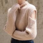 Mock-turtleneck Cut-out Ribbed Sweater