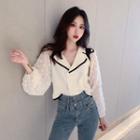 Long-sleeve Panel Contrast Trim Crop Top