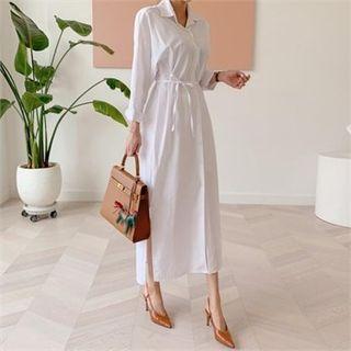 Slit-hem Shirtdress With Cord