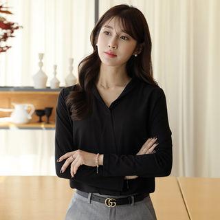 Shawl-collar Open-placket Blouse