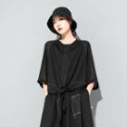 Round-neck Chiffon Button-up Bow Oversize Top