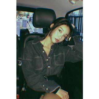 Wide-sleeve Stiched Denim Shirt