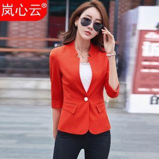 Elbow-sleeve Stand Collar Blazer + Dress Pants / + Camisole Top