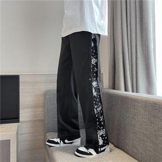 Side Pattern Print Straight Cut Pants