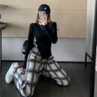 Plaid High-waist Wide-leg Pants / Long-sleeve Top