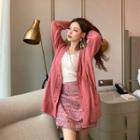 V-neck Melange Cardigan / Sleeveless Plain Top / Tweed Mini A-line Skirt