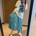 Print Midi Skirt Blue - One Size