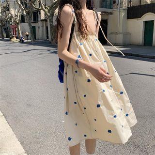 Spaghetti Strap Flower Embroidered Shift Dress