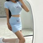 Butterfly Print Short-sleeve Slim-fit T-shirt / Skirt