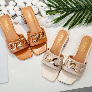 Chain Strap Chunky Heel Slide Sandals