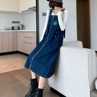 Zip Front Denim Midi Overall Dress