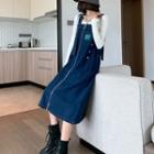 Zip Front Denim Midi Overall Dress