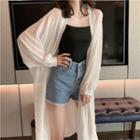Balloon-sleeve Open-front Chiffon Jacket