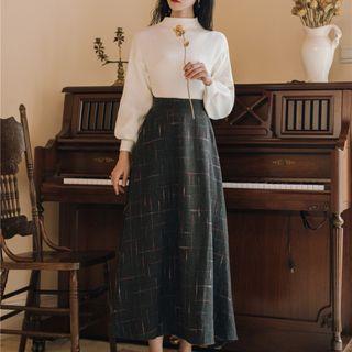 Set: Mock-neck Sweater + Midi A-line Skirt