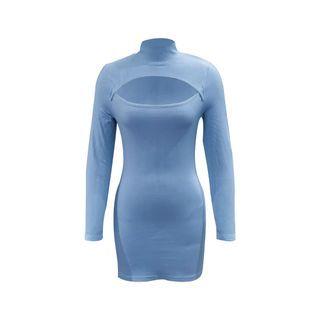 Mock-neck Keyhole Long-sleeve Bodycon Dress
