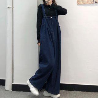 Wide Leg Denim Dungaree Dark Blue - One Size