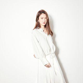 Drawstring-waist Striped Blouse