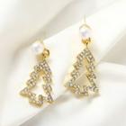 Christmas Tree Faux Pearl Rhinestone Alloy Dangle Earring 1 Pair - Gold - One Size