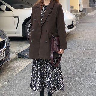 Hairy Blazer / Floral Long-sleeve Midi Dress