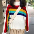 Rainbow Stripe Sweater White - One Size