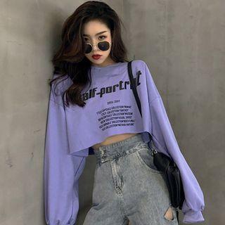Long-sleeve Lettering Crop Sweatshirt