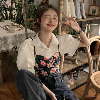 Short-sleeve Blouse / Floral Print Camisole Top