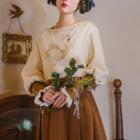 Long-sleeve Lace-up Tasseled Midi A-line Dress