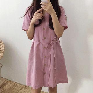 V-neck Single-breasted Short-sleeve Dress