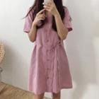 V-neck Single-breasted Short-sleeve Dress