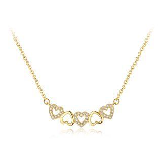 925 Sterling Silver Plated Gold Fashion Romantic Heart-shaped Necklace With Cubic Zirconia Golden - One Size