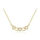 925 Sterling Silver Plated Gold Fashion Romantic Heart-shaped Necklace With Cubic Zirconia Golden - One Size
