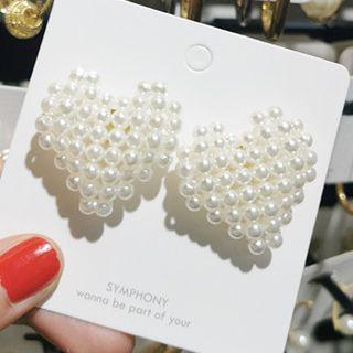 Faux Pearl Heart Stud Earring 1 Pair - As Shown In Figure - One Size