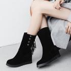 Faux Suede Studded Tassel Hidden Wedge Mid-calf Boots