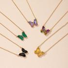 Butterfly Faux Crystal Pendant Alloy Necklace