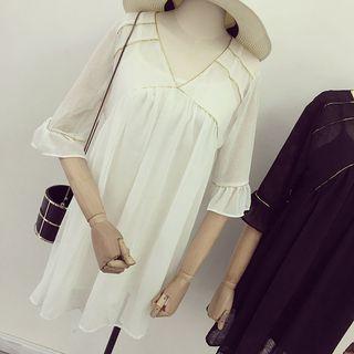 V-neck Panel Chiffon Dress