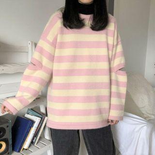 Elbow-cutout Striped Sweater