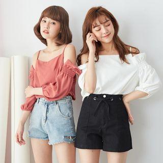 Smocked Cuff Off-shoulder Top