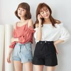 Smocked Cuff Off-shoulder Top