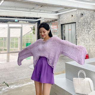 Wide-sleeve Sheer Knit Top
