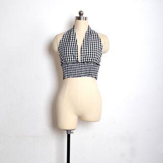 Halter-neck Gingham Cropped Top
