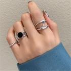 Set Of 3: Alloy Open Ring (assorted Designs) Set Of 3 - Silver & Black - One Size