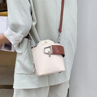Croc Grain Strap Buckled Bucket Bag