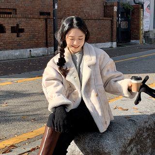 Diagonal-button Faux-shearling Jacket Light Beige - One Size