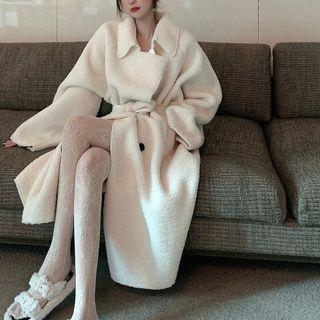 Plain Fleece Coat With Sash
