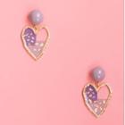 Heart Drop Earring 1 Pair - 925 Silver Needle - Purple & Gold - One Size