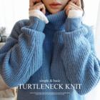 Turtleneck Drop-shoulder Ribbed Sweater